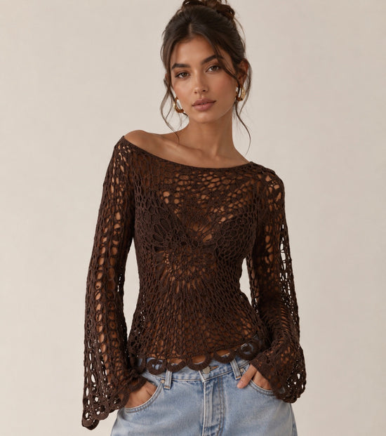 Cocoa Lace Crochet Top