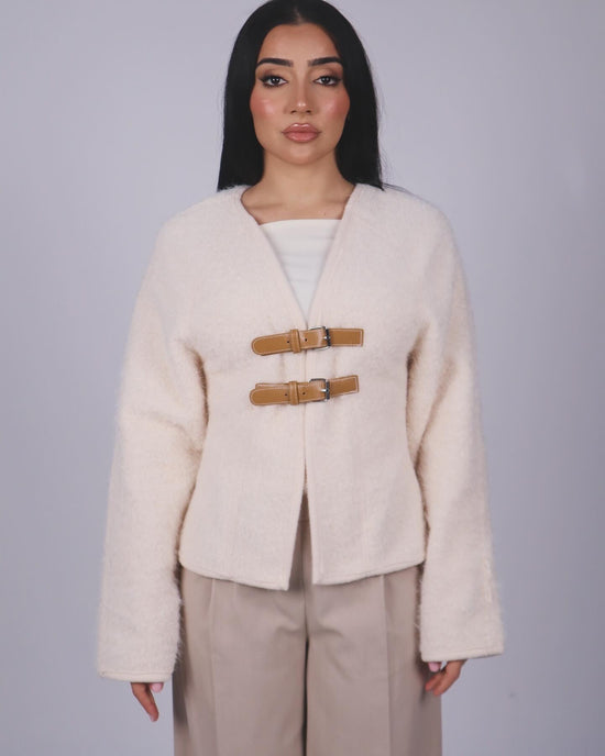 Leather Buckle Woollen Jacket