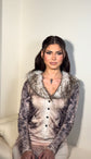 Cindy Faux Fur Collar Printed Top