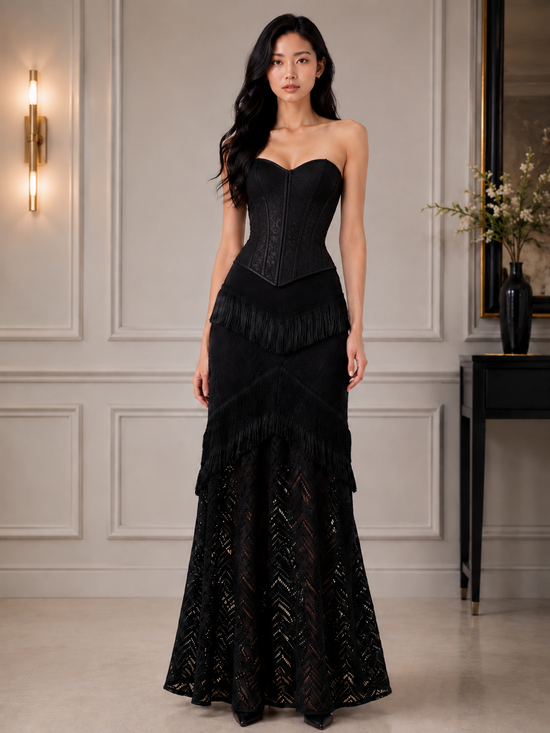 Midnight Fringe Lace Maxi Skirt