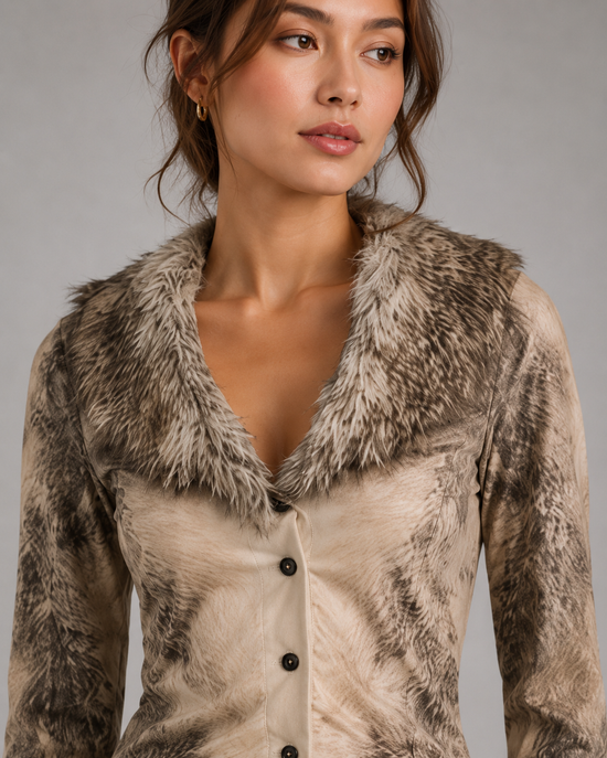 Cindy Faux Fur Collar Printed Top
